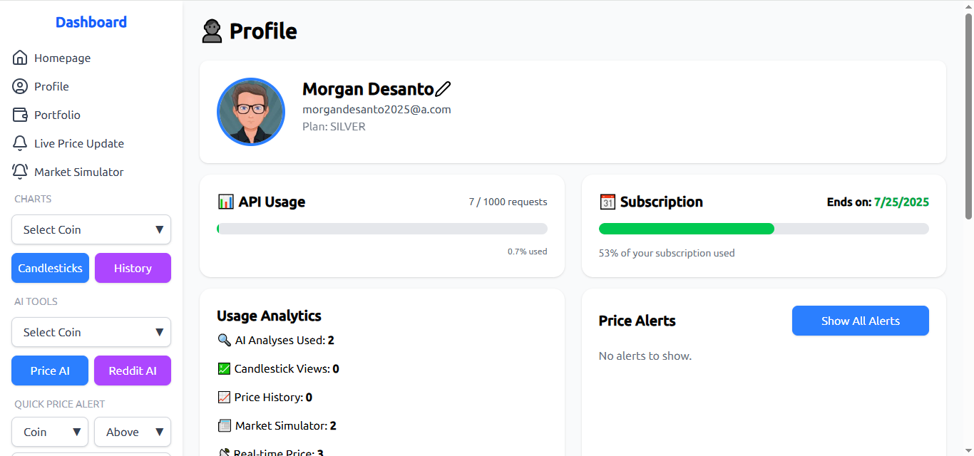 Dashboard screenshot of hkan.trade